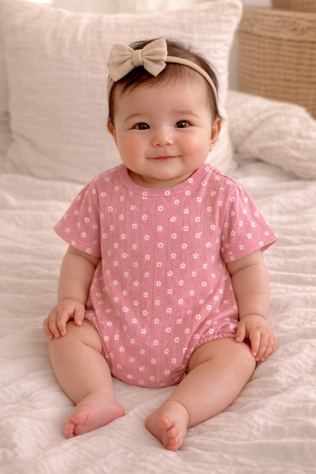 Pink Flower Organic Pointelle T-Shirt Bubble