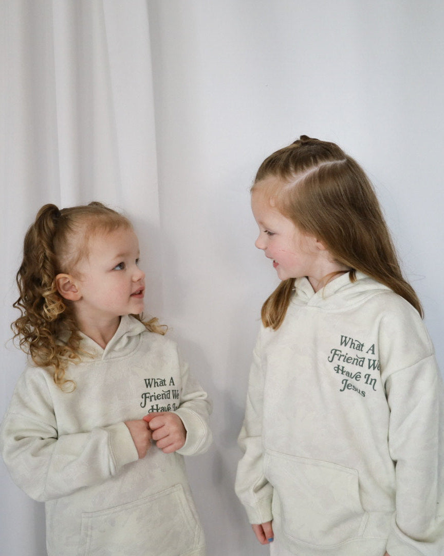What a Friend in Jesus Camo Kids Hoodie