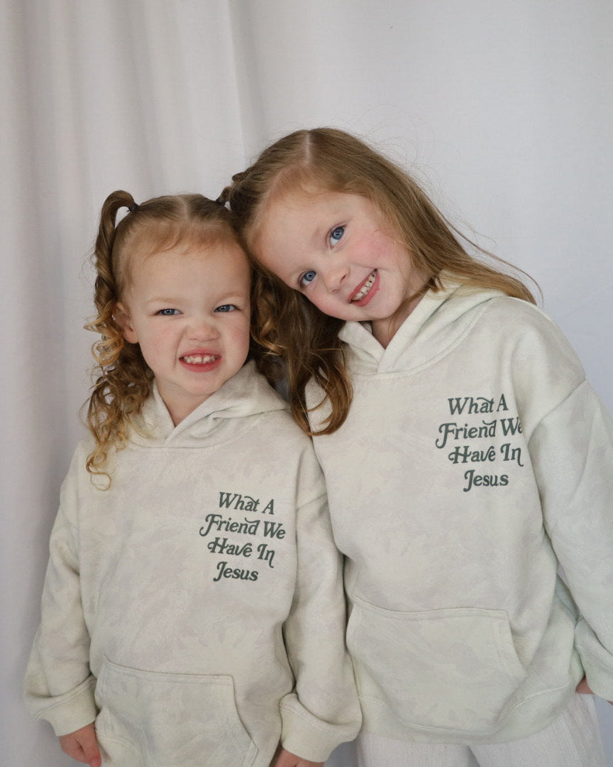 What a Friend in Jesus Camo Kids Hoodie