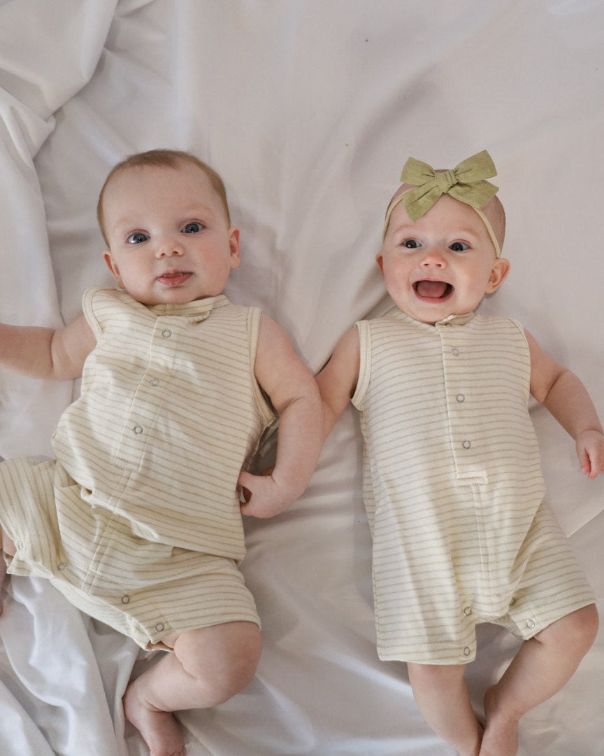 Sage Pencil Stripe Shortie Romper