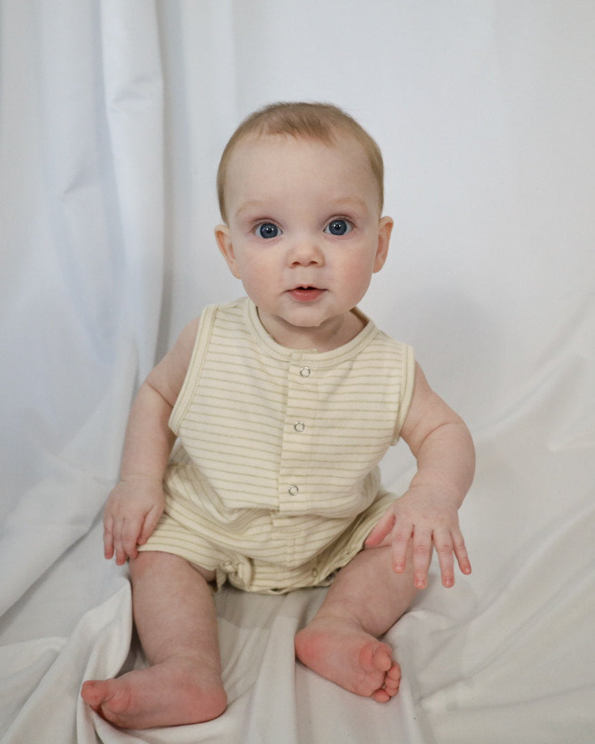 Sage Pencil Stripe Shortie Romper