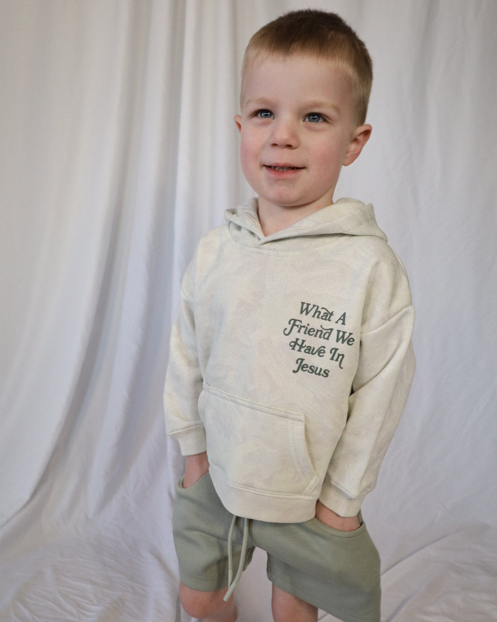 What a Friend in Jesus Camo Kids Hoodie
