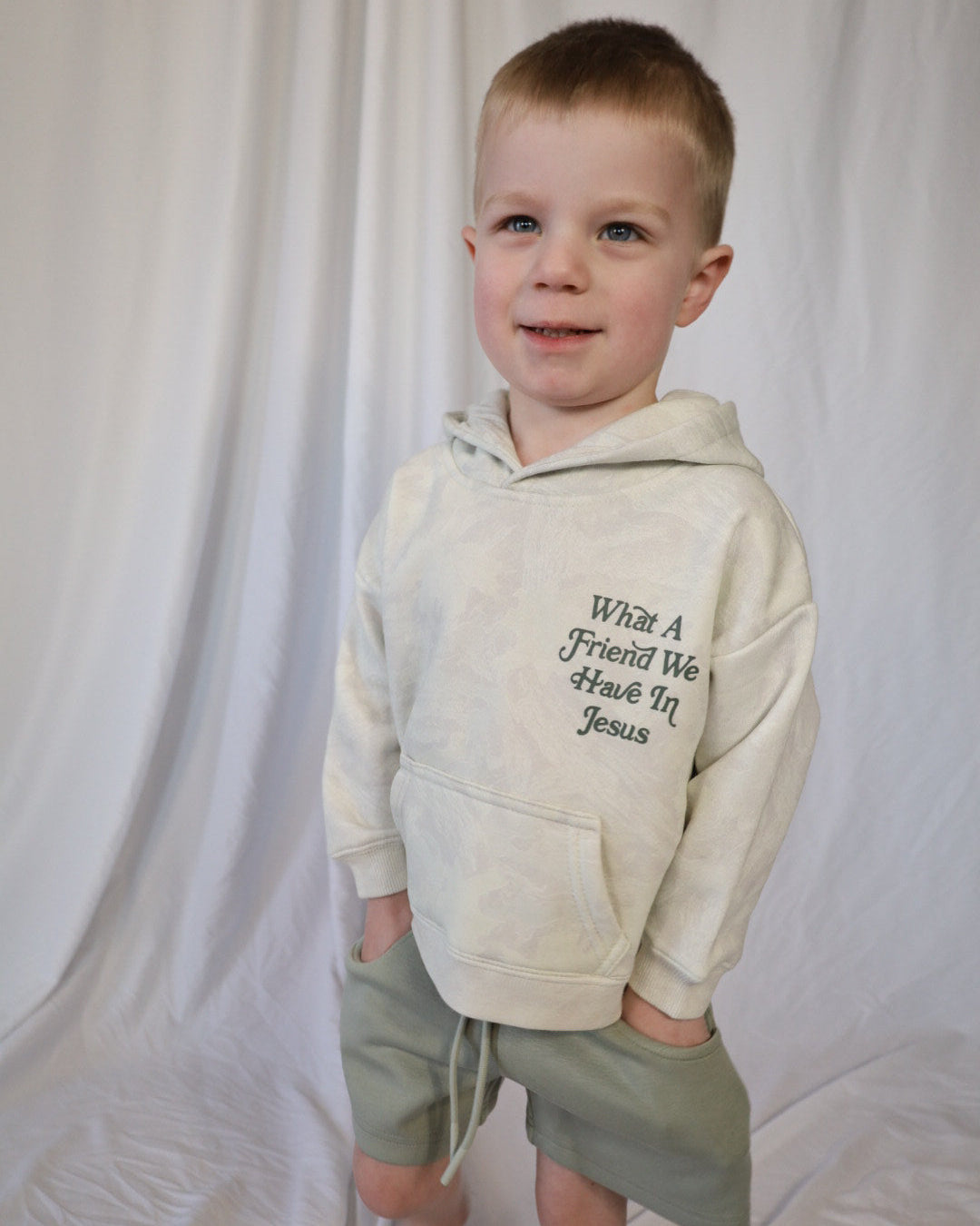 What a Friend in Jesus Camo Kids Hoodie