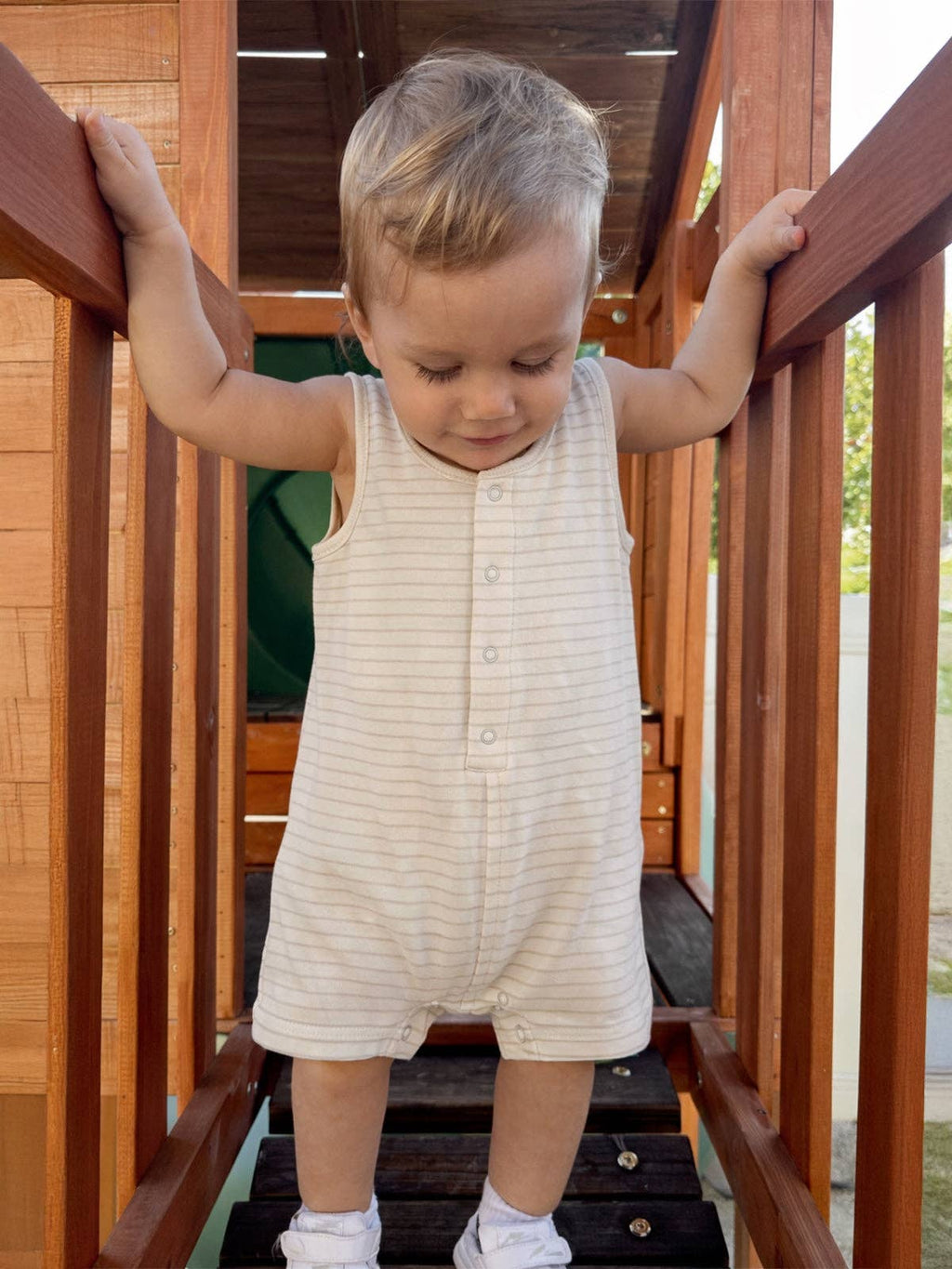 Sage Pencil Stripe Shortie Romper
